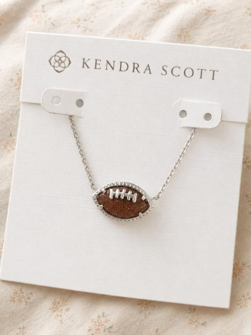 Kendra Scott Football Silver Orange Goldstone Pendant Necklace